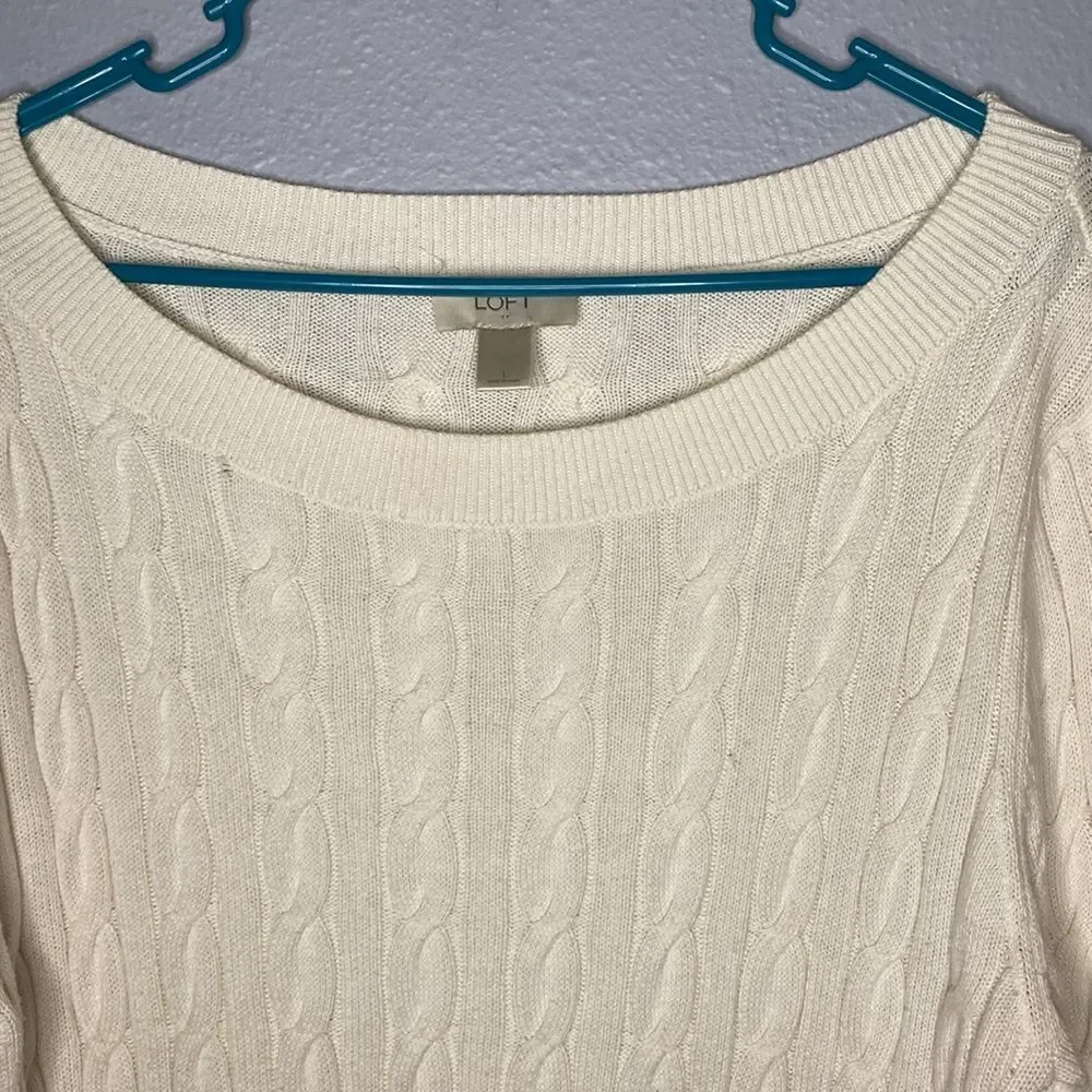 Loft Off White Crew Neck Cable Knit Sweater Size Large